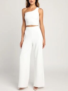 Lulus Amor And Beyond Ivory One-shoulder Two-piece Jumpsuit White - Size S
